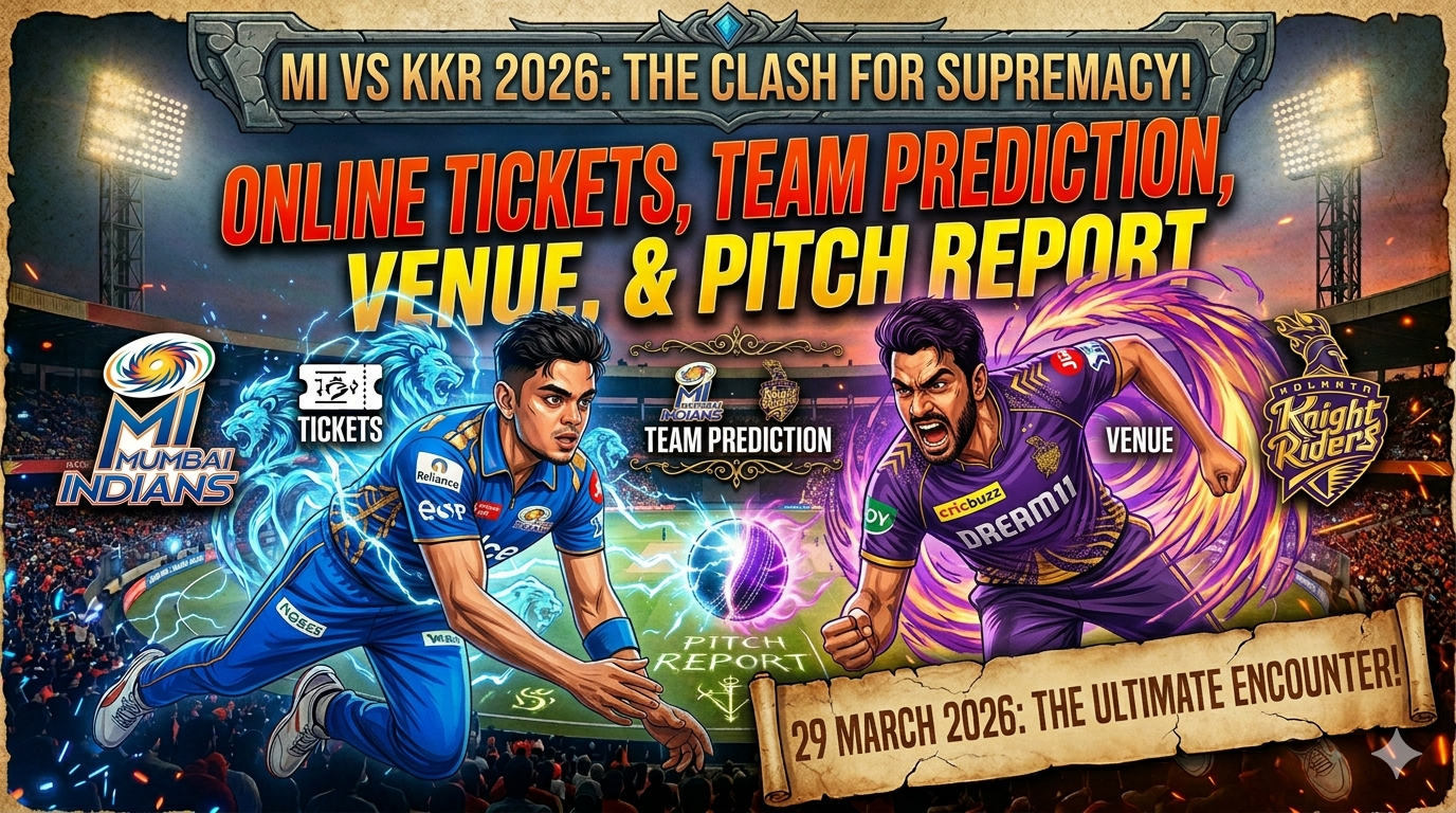 MI vs KKR 2026 29 March 2026 Tickets Booking Online, Team Prediction, Venue & Pitch Report